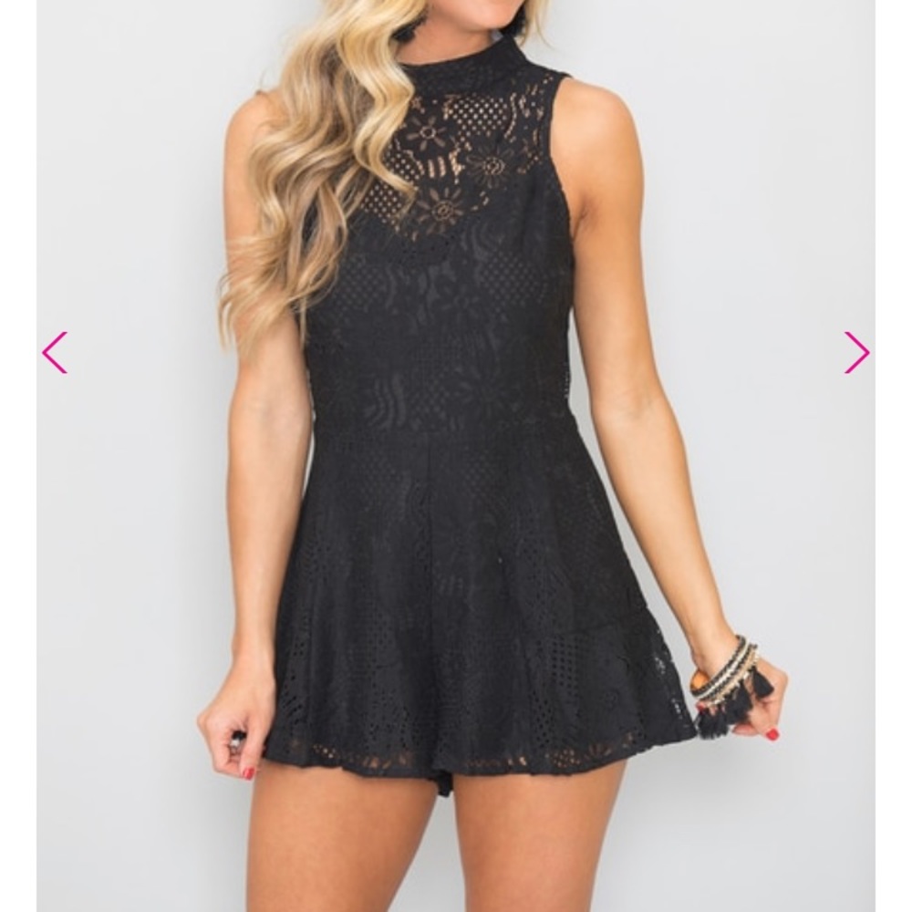 Pink Lily black lace romper, size M, BRAND NEW